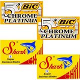 2 Adet 5'li Kutu Bic Chrome ve 2 Adet 5'li Kutu Shark Stainless Tıraş Bıçağı Seti, Toplam 20 Adet Yaprak Jilet