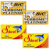 2 Adet 5'li Kutu Bic Chrome ve 2 Adet 5'li Kutu Shark Stainless Tıraş Bıçağı Seti, Toplam 20 Adet Yaprak Jilet