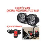 2 Adet 6 Ledli Motosiklet Scooter Uyumlu Led Sis Farı Çakar Ve Sabit Mod Açma Kapatma Tuşlu Lamba