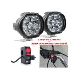 2 Adet 6 Ledli Motosiklet Scooter Uyumlu Led Sis Farı Çakar Ve Sabit Mod Açma Kapatma Tuşlu
