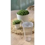 2 Adet 600 ml Mika Kapaklı Pipetli Origami Stil Mika Bardak | Sunum Bardağı Meşrubat Bardağı - Şeffaf