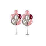 2 Adet 7'li Balon Standı Ve 14 Adet Rose Gold- Gümüş - Bordo Metalik Balon Set