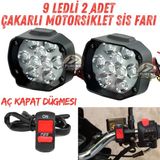 2 Adet 9 Ledli Motosiklet Scooter Uyumlu Led Sis Farı Çakar Ve Sabit Mod Açma Kapatma Tuşlu Ubs Siz
