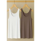 2 Adet A Kesim Rahat Kalıp Basic Kalın Askılı Atlet Tişört - Kahverengi - Beyaz - 2XL