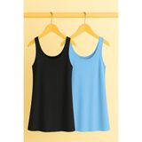 2 Adet A Kesim Rahat Kalıp Basic Kalın Askılı Atlet Tişört - Mavi - Siyah - 3XL