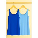 2 Adet A Kesim Rahat Kalıp Basic Kalın Askılı Atlet Tişört - Saks - Mavi - 2XL
