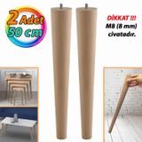 2 Adet Ahşap Ayak 50 Cm Masa Zigon Sehpa Tv Ünitesi Puf Tabure Ayağı Ayakları Konik M8 Civatalı