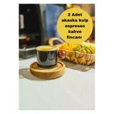 2 Adet Akasya Top Şekilli Kulplu Origami Çizgili Borosilikat Cam Espresso Kahve Fincanı Bardağı