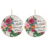 2 Adet Asılabilir Balkon ve Bahçe Süsü Gullu,anne Temalı Yuvarlak 15X15X1,1CM Duvar Süsü,taşı Balkon,bahçe ve Oda Dekor Hoşgeldiniz Tablo,tabela