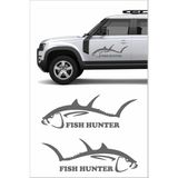 2 Adet Avcı Balıkcı Balık Fish Hunter Sticker - Araba - Oto - Motosiklet Etiket 01964 - 100x35 Cm - Gri