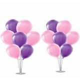 2 Adet Ayaklı Balon Standı 7li Set, 14 Adet Mor, Pembe Balon
