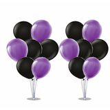 2 Adet Ayaklı Balon Standı 7li Set, 14 Adet Mor, Siyah Balon