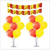 2 Adet Ayaklı Balon Standı 7li Set, 14 Adet Taraftar Sarı-Kırmızı Balon + Banner
