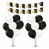 2 Adet Ayaklı Balon Standı 7li Set, 14 Adet Taraftar Siyah-Beyaz Balon+Banner