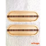 2 Adet Bambu Kalp Desenli Oval Servis Tabağı, Sunum Tabağı (25,5 X 9,5 Cm)