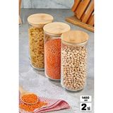 2 Adet Bambu Kapaklı Vakumlu Cam Kavanoz 1400ML Baharatlık Bakliyat Gıda Saklama Kabı Organizer - 1400 ml - Şeffaf