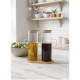 2 Adet Bambu Vakumlu Kapaklı Borosilikat Yağdanlık + Bambu Altlık Sete Dahil 500 Ml + 500 Ml Bambu