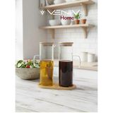 2 Adet Bambu Vakumlu Kapaklı Borosilikat Yağdanlık + Bambu Altlık Sete Dahil 500 Ml + 500 Ml