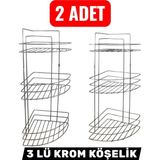 2 Adet Banyo Köşeliği 3 Lü Krom Duş Rafı Şampuanlık - Gümüş