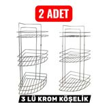 2 Adet Banyo Köşeliği 3 Lü Krom Köşelik Duş Rafı Şampuanlık Paslanmaz