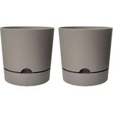 2 Adet Begonya Saksı Tabaklı Drenajlı Mat Plastik Çiçek Saksısı (Gri, 9 Litre)