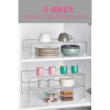 2 Adet Bej 47 cm Krom Dolap Içi Raf Düzenleyici Organizer Seti - Ahşap - Bej - Seçenek 1