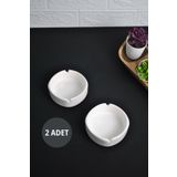 2 Adet Beyaz Mat Seramik Kül Tablası Sade Yuvarlak Kül Tabağı Küllük 10 cm