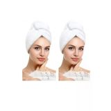 2 Adet Beyaz Mikrofiber Düğmeli Lastikli Banyo Pilaj Havuz Saç Bonesi Saç Havlusu
