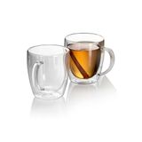 2 Adet Büyük Boy 350 ml Çift Cidarlı Cam Çay Kahve Meşrubat Kupa Çift Camlı Isı Yalıtımlı Kulplu Cam Bardak