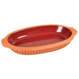 2 adet Büyük Boy Dekorlu Kayık Sırlı Toprak Güveç Fırın Tepsisi 33x18x5 cm | 2'li Takım, kayık Sırlı İç Yüzey, Fırına Uyumlu, Toprak Kap