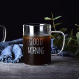 2 Adet Cam Kupa Kulplu Bardak Büyük Boy Good Morning Borosilikat Dayanıklı Cam Kupa 450 ml - Option-1 - 0 - Siyah