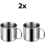 2 Adet Çelik 250 ml Katlanır Kulp Kahve Kamp Bardağı Fincanı MT163-2 - Gri