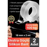 2 Adet Çok Amaçlı Çift Taraflı İz Bırakmaz Tamir Montaj Bandı Şeffaf Güçlü Silikon Bant 18 Mm X 2 Mt
