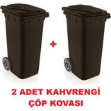 2 Adet Çöp Kovası Kapaklı Tutma Saplı Özel Çöp Konteyneri 120 Lt ( Kahverengi) Büyük Boy 2 Adet