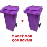 2 Adet Çöp Kovası Kapaklı Tutma Saplı Özel Çöp Konteyneri 120 Lt ( Mor ) Büyük Boy 2 Adet