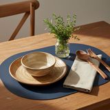 2 Adet Deri Amerikan Servis Supla Oval - 44 x 33 cm - Lacivert