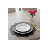 2 Adet Deri Siyah Amerikan Servis 33x33 cm-Kolay Silinebilir Supla-Çiçek Desenli