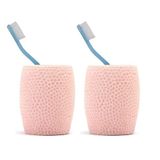 2 Adet Diş Fırçalık,Macunluk Pembe Petek Desenli Poliresin 8X8x10cm 400Ml Banyo Seti