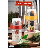 2 Adet Diyet & Kahvaltı Için Çatal & Kaşıklı Kapaklı Yoğurt Müsli Salata Meyve Saklama Kabı - 1100ML