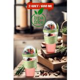 2 Adet Diyet & Kahvaltı Için Çatal & Kaşıklı Kapaklı Yoğurt Müsli Salata Meyve Saklama Kabı - 600 ml