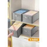 2 Adet - Dolap Içi Düzenleyici, Katlanabilir Kıyafet Saklama Kutusu 45X25X20 cm Gri Benekli - Beyaz - 45 x 20