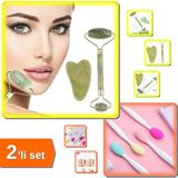 2 Adet Dudak Peeling ve Gözenek Temizleyici Fırça + Çift Taraflı Jade Roller Seti H7R2PW