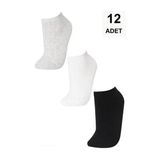 2 Adet Düz Kadın Patik Çorap - Karışık 3-Renk