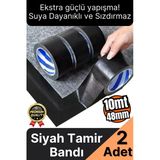 2 Adet Ekstra Güçlü Dayanıklı Su Geçirmez Sızdırmaz Yalıtım İzolasyon Siyah Tamir Bandı 10 Mt 48 Mm