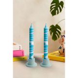 2 Adet El Yapımı Ebru Desenli Şamdan Mumu | Geleneksel Türk El Sanatı | Dekoratif Masa Mumu | 20 cm 8 Saat Yanma | Hediye
