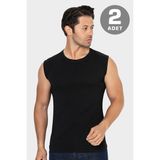 2 Adet Erkek Siyah Bisiklet Yaka Kolsuz Tişört Atlet Pamuklu Likralı Yumuşak Esnek Kumaş - 3XL