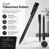 2 Adet Faber-Castell 1425 Auto Siyah Tükenmez Kalem Ince Uçlu Siyah Mürekkep Akıcı Yazım Okul Ofis Günlük Kullanım Kalemi