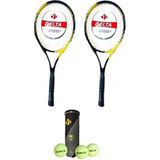 2 Adet Flame 27 Inç Tek Parça L3 Grip Tenis Raketi + 2 Adet Tenis Çantası + 3 Adet Prof. Maç Topu - Sarı
