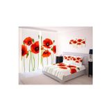 2 ADET FON PERDE VE ÇİFT KİŞİLİK 4 PARÇADAN OLUŞAN KING SIZE NEVRESİM TAKIMI KIRMIZI BEYAZ ÇİÇEKLİ