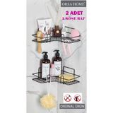2 Adet Geniş L Tasarım Güçlü Magic Yapışkanlı Siyah Banyo Köşe Rafı - Siyah / 25x25x10